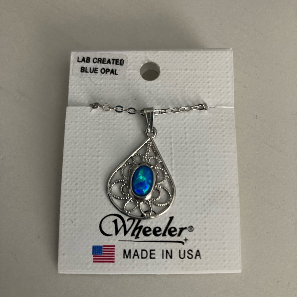 Blue Opal Womens Necklace, sterling silver